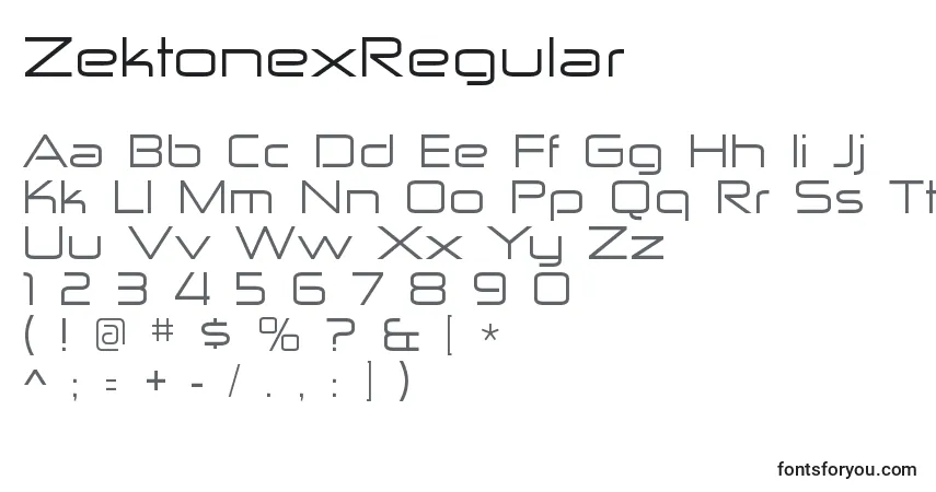 A fonte ZektonexRegular – alfabeto, números, caracteres especiais