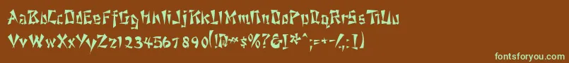 フォントAhsoossk – 緑色の文字が茶色の背景にあります。