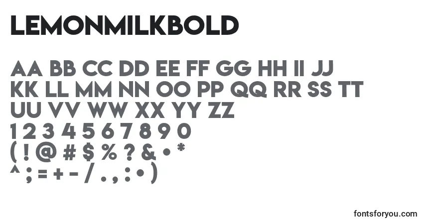 A fonte Lemonmilkbold – alfabeto, números, caracteres especiais