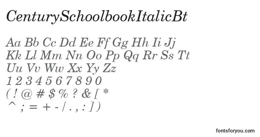 Шрифт CenturySchoolbookItalicBt – алфавит, цифры, специальные символы