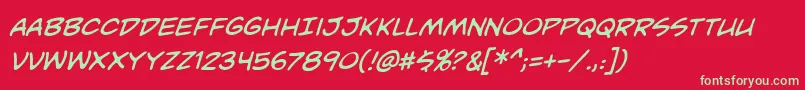 UnmaskedBbItalic Font – Green Fonts on Red Background