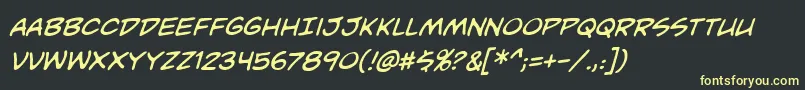 UnmaskedBbItalic-fontti – keltaiset fontit mustalla taustalla
