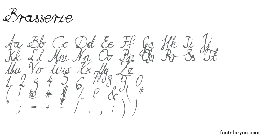 Czcionka Brasserie – alfabet, cyfry, specjalne znaki