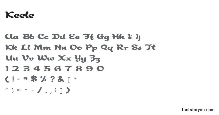Schriftart Keele – Alphabet, Zahlen, spezielle Symbole