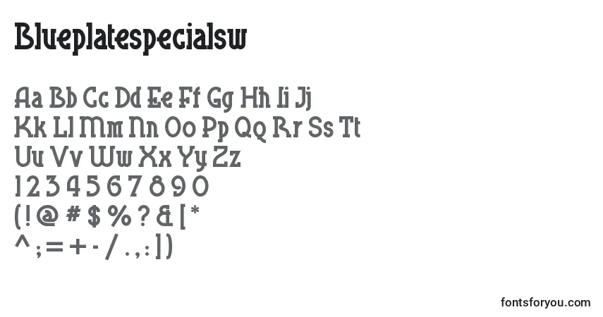 A fonte Blueplatespecialsw – alfabeto, números, caracteres especiais