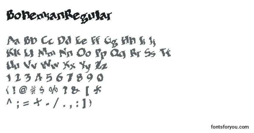 A fonte BohemianRegular – alfabeto, números, caracteres especiais