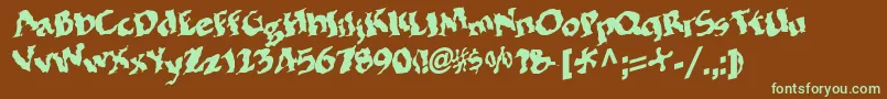 フォントBohemianRegular – 緑色の文字が茶色の背景にあります。
