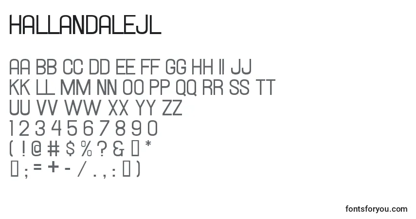 Schriftart HallandaleJl – Alphabet, Zahlen, spezielle Symbole