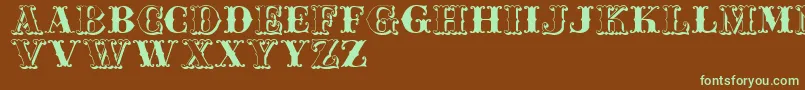 フォントJfferrul – 緑色の文字が茶色の背景にあります。