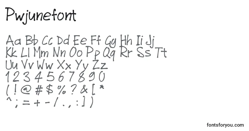 Czcionka Pwjunefont – alfabet, cyfry, specjalne znaki
