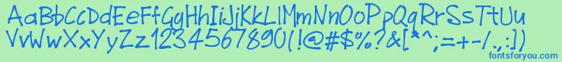 Pwjunefont Font – Blue Fonts on Green Background