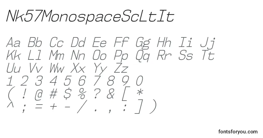 Шрифт Nk57MonospaceScLtIt – алфавит, цифры, специальные символы