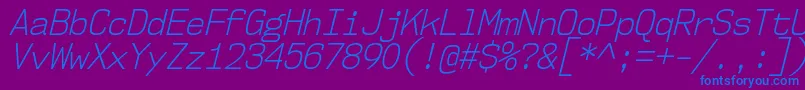 Weitere Informationen zur Nk57MonospaceScLtIt-Schriftart Nk57MonospaceScLtIt-Schriftart – Blaue Schriften auf violettem Hintergrund