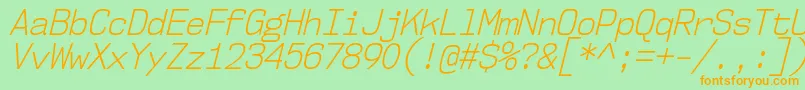 フォントNk57MonospaceScLtIt – オレンジの文字が緑の背景にあります。