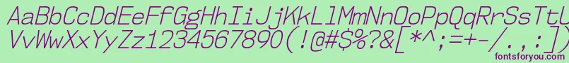 Nk57MonospaceScLtIt-Schriftart – Violette Schriften auf grünem Hintergrund