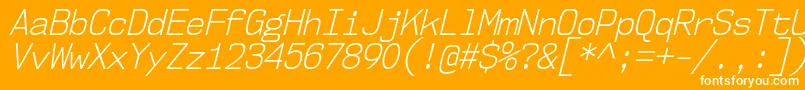 Nk57MonospaceScLtIt-Schriftart – Weiße Schriften auf orangefarbenem Hintergrund