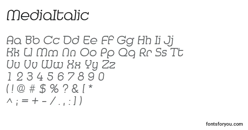 MediaItalicフォント–アルファベット、数字、特殊文字