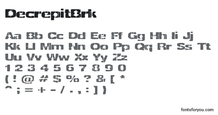 Шрифт DecrepitBrk – алфавит, цифры, специальные символы