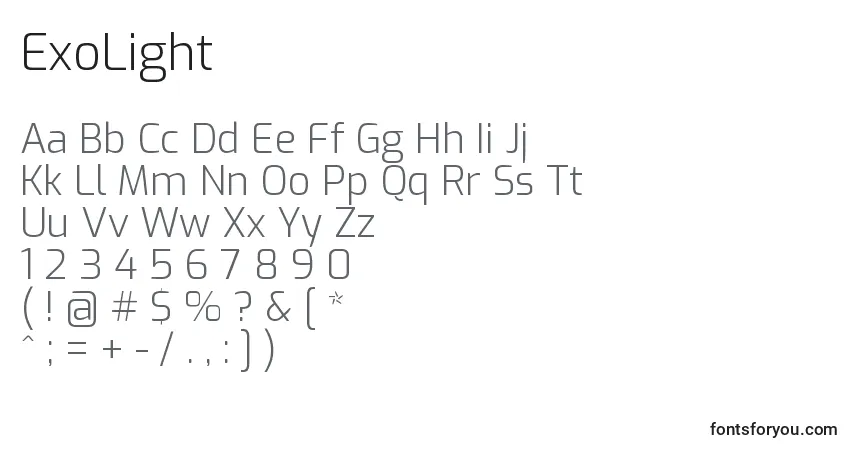 Шрифт ExoLight – алфавит, цифры, специальные символы