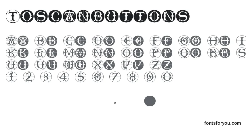 A fonte Toscanbuttons – alfabeto, números, caracteres especiais