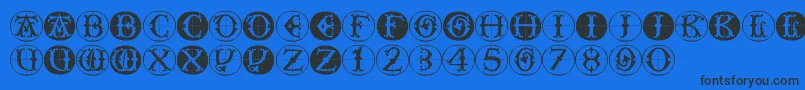 Toscanbuttons-Schriftart – Schwarze Schriften auf blauem Hintergrund