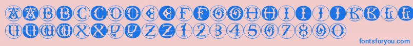 Toscanbuttons-Schriftart – Blaue Schriften auf rosa Hintergrund