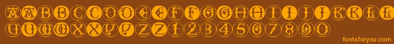 Toscanbuttons-Schriftart – Orangefarbene Schriften auf braunem Hintergrund