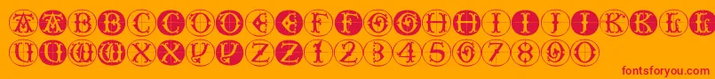 Toscanbuttons-Schriftart – Rote Schriften auf orangefarbenem Hintergrund