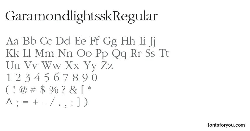 Шрифт GaramondlightsskRegular – алфавит, цифры, специальные символы