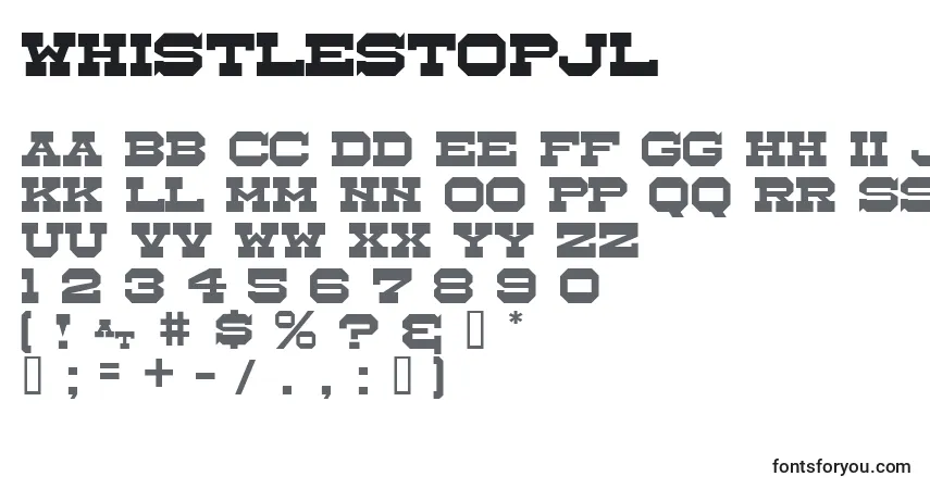 Czcionka WhistleStopJl – alfabet, cyfry, specjalne znaki