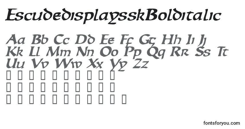 EscudedisplaysskBolditalicフォント–アルファベット、数字、特殊文字