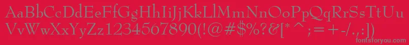 BernhardModernBt-Schriftart – Graue Schriften auf rotem Hintergrund