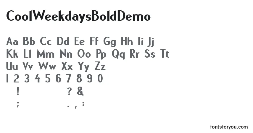 Шрифт CoolWeekdaysBoldDemo – алфавит, цифры, специальные символы