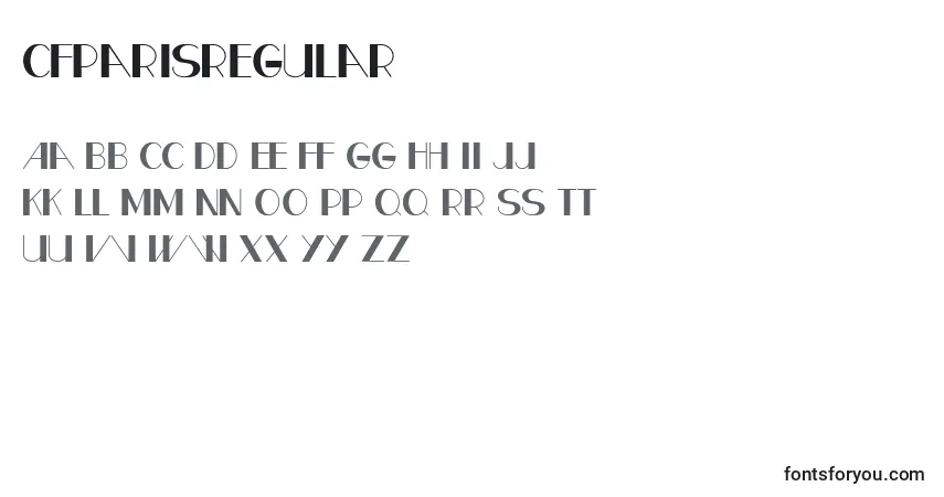 Czcionka CfparisRegular – alfabet, cyfry, specjalne znaki