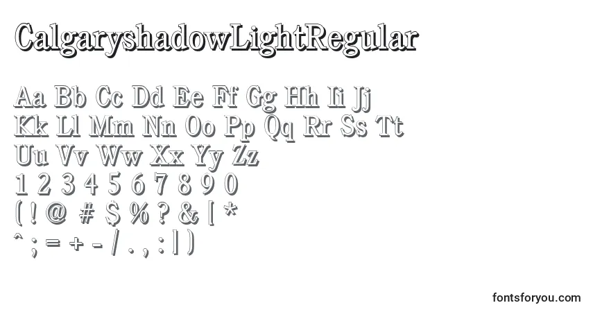 A fonte CalgaryshadowLightRegular – alfabeto, números, caracteres especiais