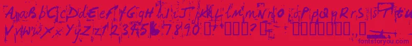 HandHackedNoisy Font – Purple Fonts on Red Background