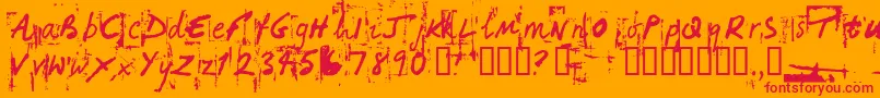 HandHackedNoisy Font – Red Fonts on Orange Background