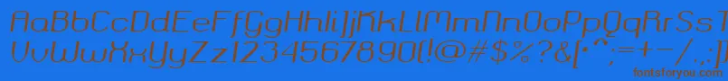 フォントOkolaksregularitalic – 茶色の文字が青い背景にあります。