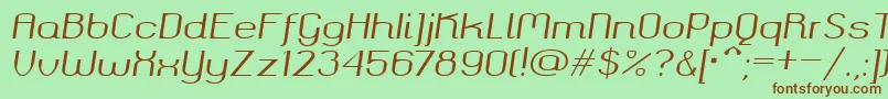 フォントOkolaksregularitalic – 緑の背景に茶色のフォント