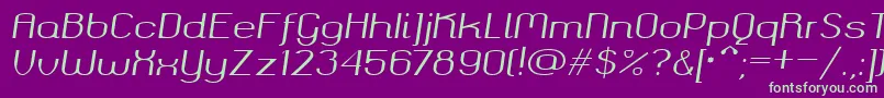 Okolaksregularitalic-Schriftart – Grüne Schriften auf violettem Hintergrund