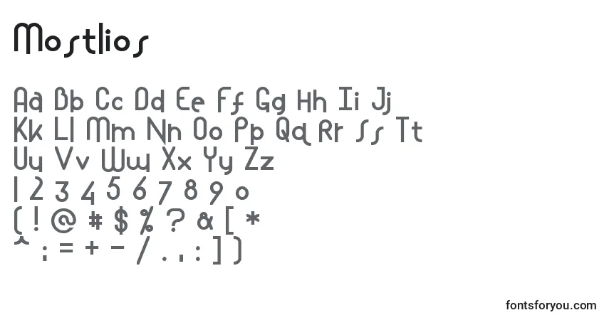A fonte Mostlios – alfabeto, números, caracteres especiais