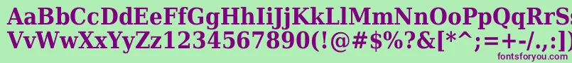 Fonte DejavuSerifCondensedBold – fontes roxas em um fundo verde
