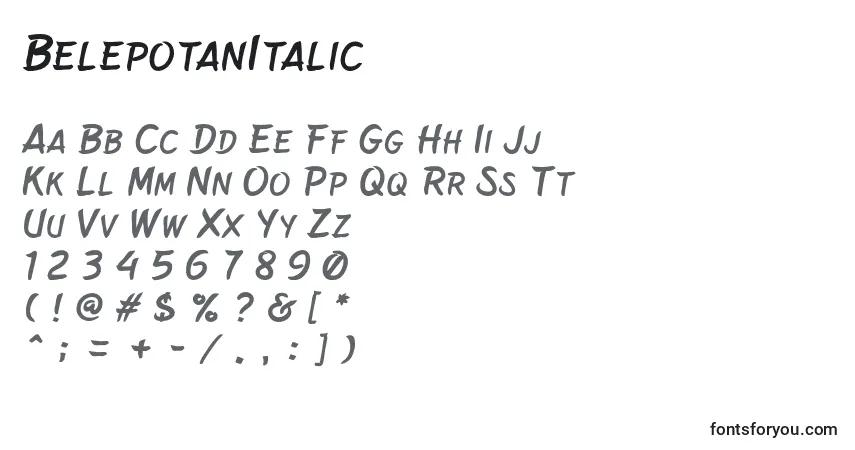A fonte BelepotanItalic – alfabeto, números, caracteres especiais