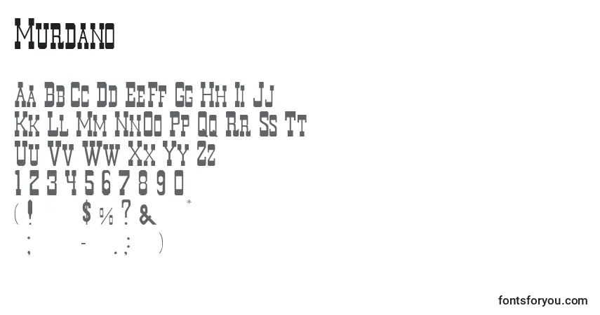 A fonte Murdano – alfabeto, números, caracteres especiais