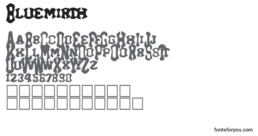 Bluemirth-fontti – aakkoset, numerot, erikoismerkit