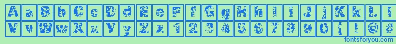Шрифт Swisscheeseframes – синие шрифты на зелёном фоне