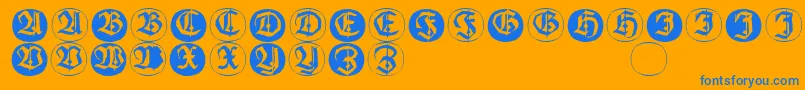 Шрифт Frakturinitialenangularround – синие шрифты на оранжевом фоне