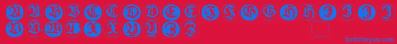Frakturinitialenangularround-fontti – siniset fontit punaisella taustalla