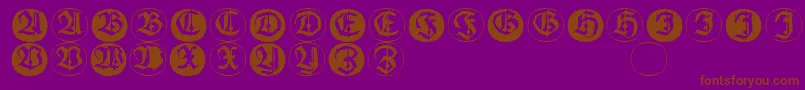 Frakturinitialenangularround-Schriftart – Braune Schriften auf violettem Hintergrund
