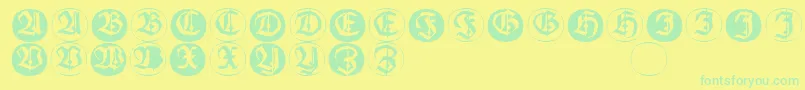 Frakturinitialenangularround Font – Green Fonts on Yellow Background